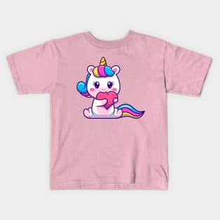 Cute Unicorn Bite Love Cartoon Kids T-Shirt